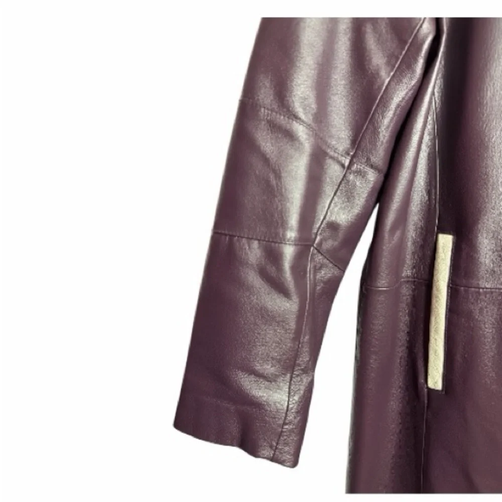 Stacy Adams Men’s Dark Brown Leather Car Coat With Ivory Trim Size Large Vintage